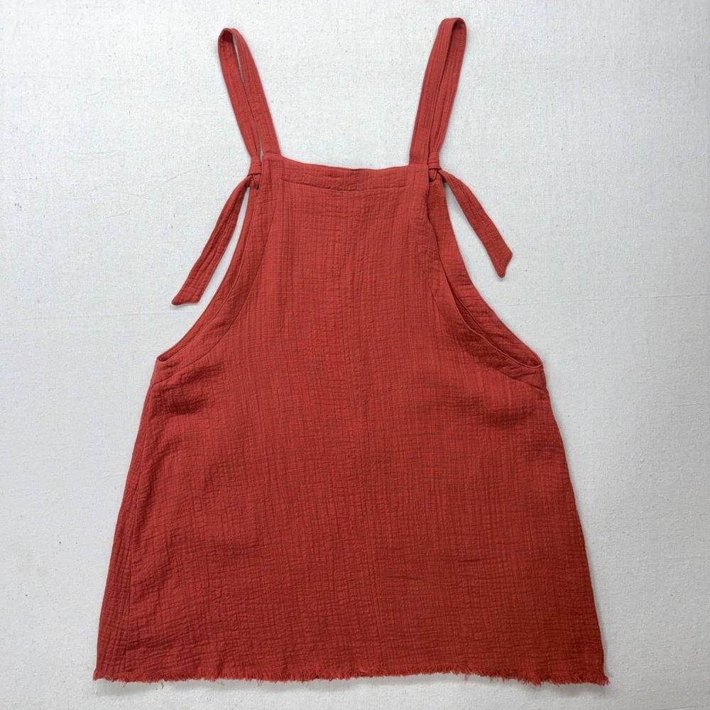 Arula Women Rust Red Gauze Pinafore Mini Dress Tie Strap Pockets Size A XL - Picture 6 of 9